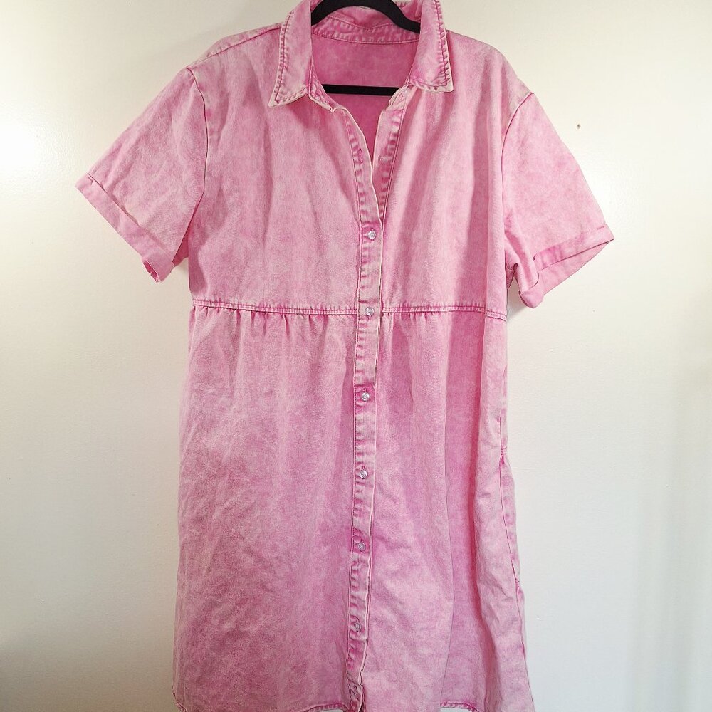 Pink acid washed jean dress midi 90s y2k